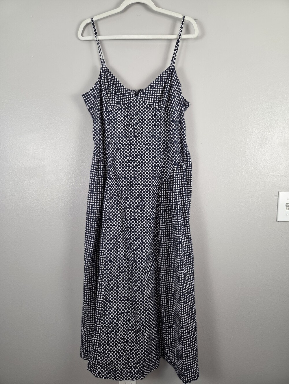 Madewell Drop-Waist Midi Dress in Shibori Checkerboard Print in Dark Nightfall
